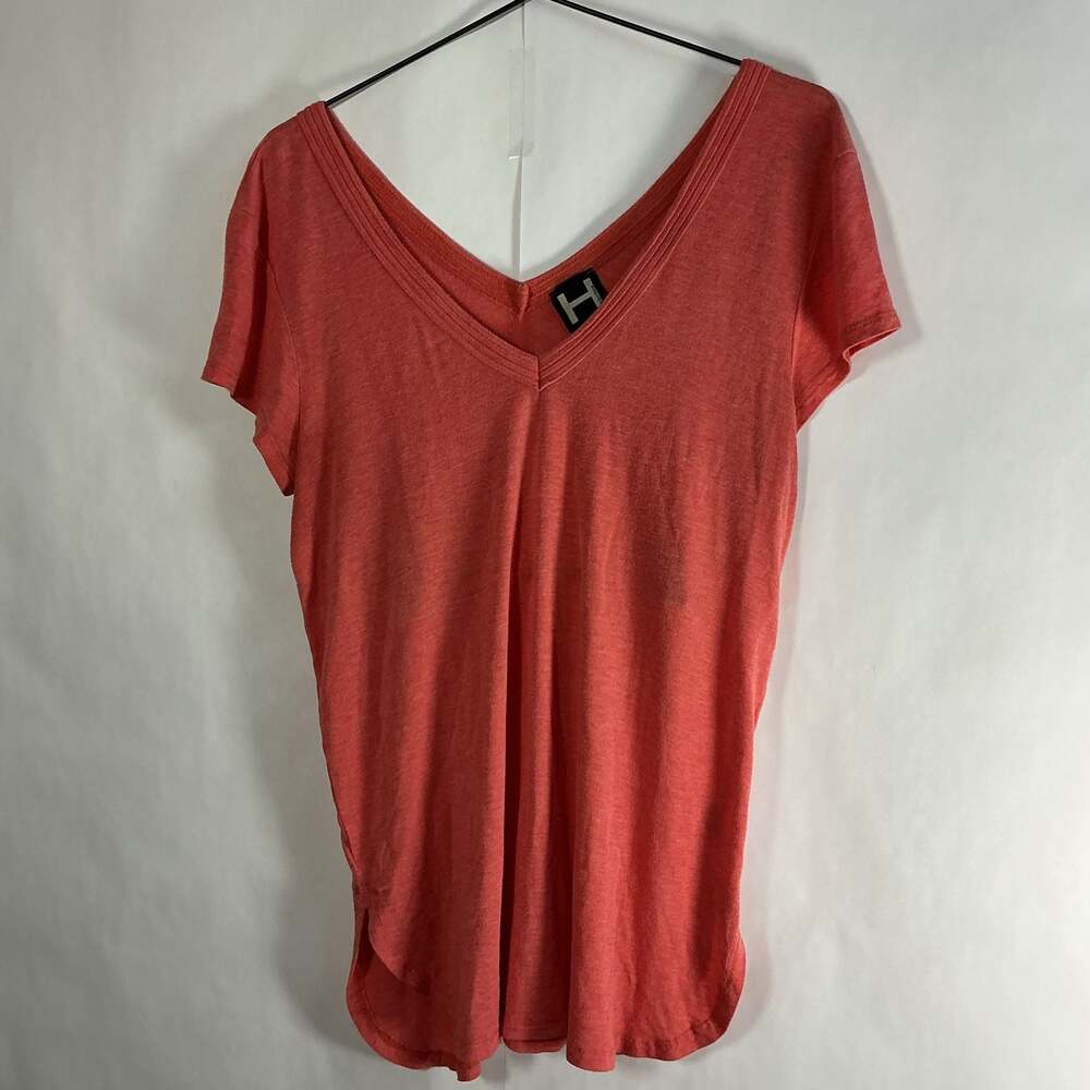 H by Bordeaux Coral Red V-Neck Short Sleeve Tunic T-Shirt